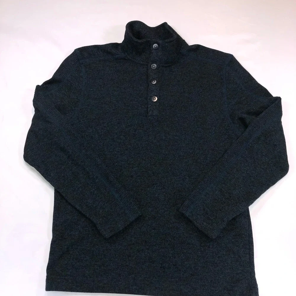 Van Heusen Flex Mens Medium Teal Black Marled Quarter Button Mock Neck Sweater